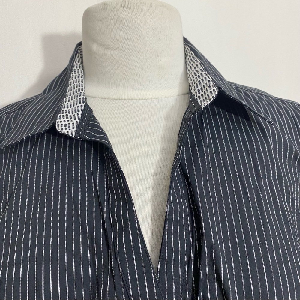 EXPRESS NWT Design Studio pinstripe button up blouse. Contrast turn back cuffs.L